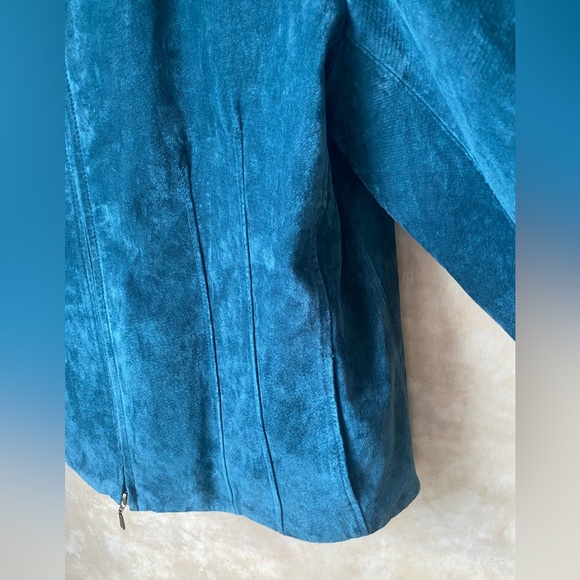 Coldwater Creek Teal Leather Suede Zip Front Jacket Cuffed Sleeves Collared PXL - Picture 3 of 7